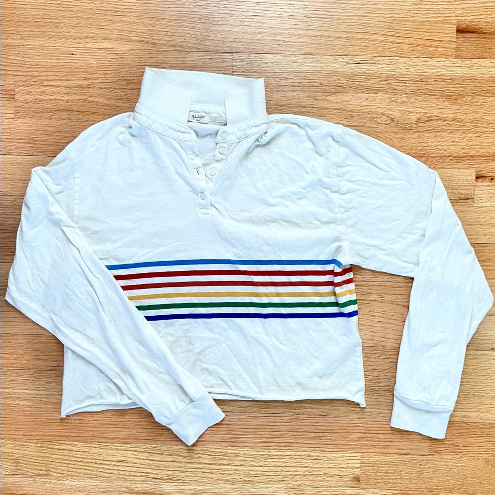 Long-sleeve rainbow striped Brandy Melville collar button-up